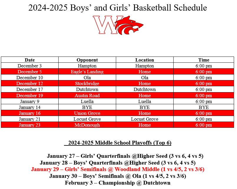 2024-2025 Schedule